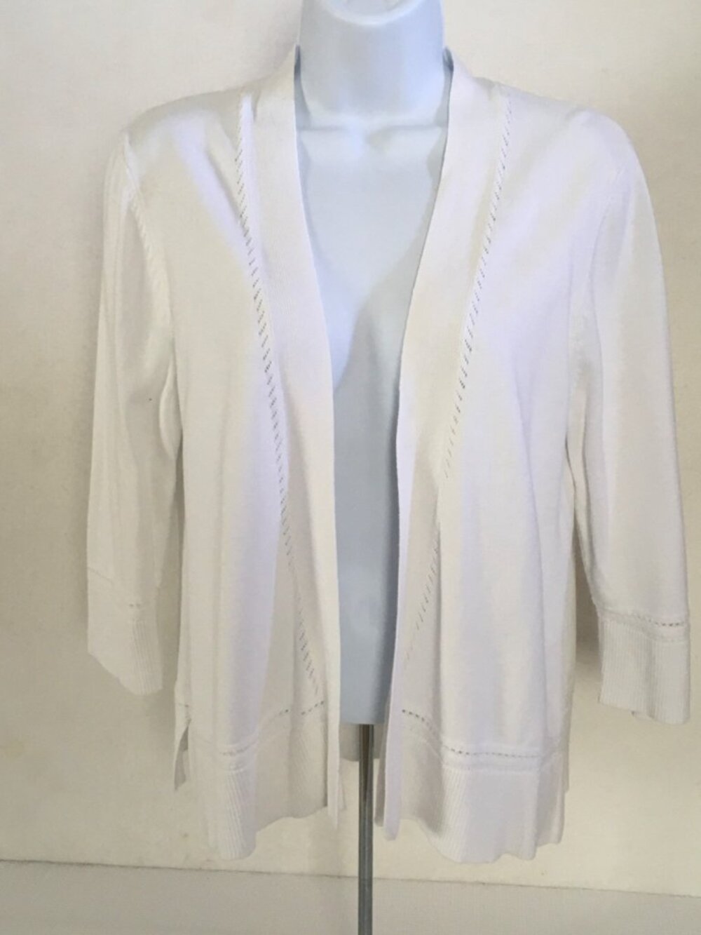 Basic Edition Open Front Cardigan Women Size L White 3/4 Sleeves